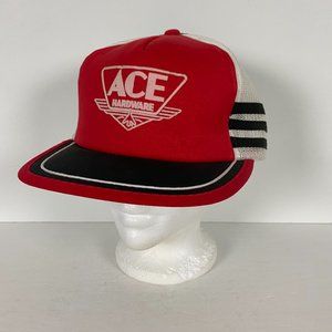 Vintage NWOT Ace Hardware 3 Stripe Snapback Hat Trucker Cap Mesh Foam Youngan